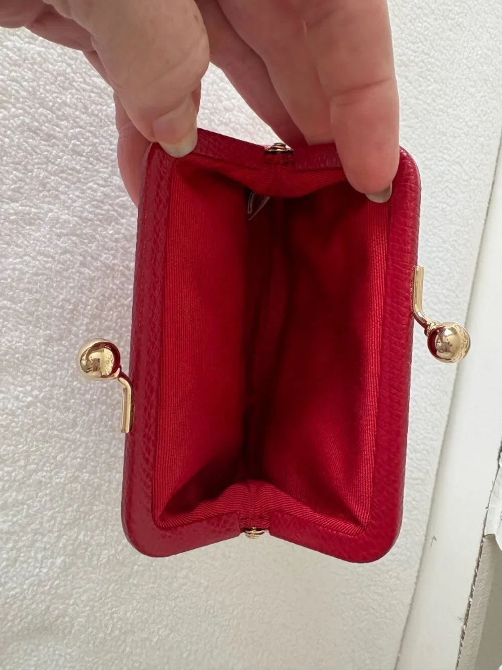 Coach Darcy Kiss Lock Bow Coin Purse in Red Crossgrain Leather and Gold
